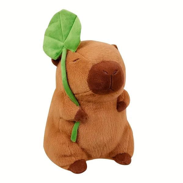 Jucărie de Pluș Capybara cu Frunză, 30 cm, Maro &ndash; Plus Moale pentru Copii