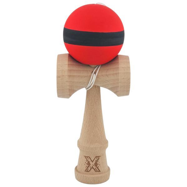 Kendama din Lemn Natural cu Bilă Roșie și Bandă Neagră, Jucărie de &Icirc;ndem&acirc;nare, 18 cm