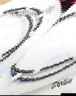 Colier unicat din mărgele de nisip gri și cristale albe fațetate (cod1365)