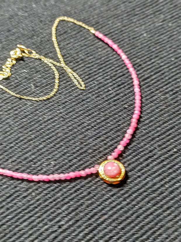Rezervat Colier vermeil turmalina roz charm argint placat cu aur rubin zirconiu lant vermeil minimalist boho chic trendy