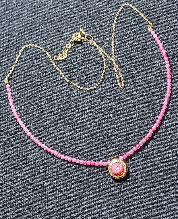 Rezervat Colier vermeil turmalina roz charm argint placat cu aur rubin zirconiu lant vermeil minimalist boho chic trendy