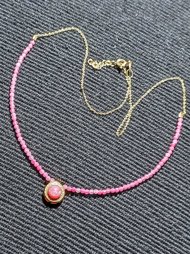 Rezervat Colier vermeil turmalina roz charm argint placat cu aur rubin zirconiu lant vermeil minimalist boho chic trendy