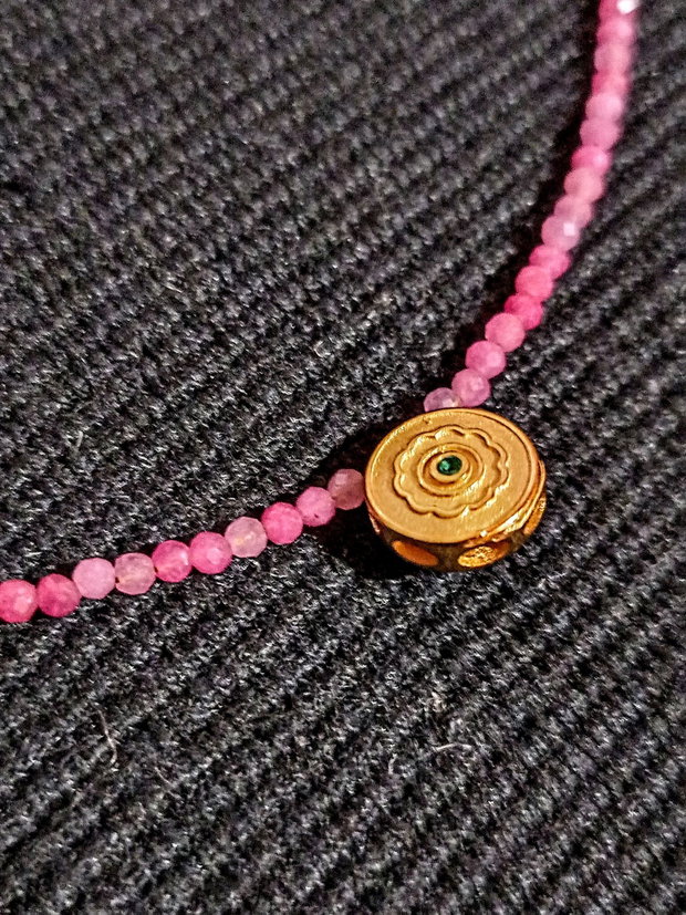 Rezervat Colier vermeil turmalina roz charm argint placat cu aur rubin zirconiu lant vermeil minimalist boho chic trendy