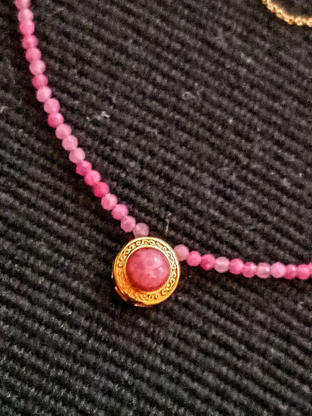 Rezervat Colier vermeil turmalina roz charm argint placat cu aur rubin zirconiu lant vermeil minimalist boho chic trendy