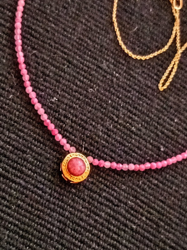 Rezervat Colier vermeil turmalina roz charm argint placat cu aur rubin zirconiu lant vermeil minimalist boho chic trendy