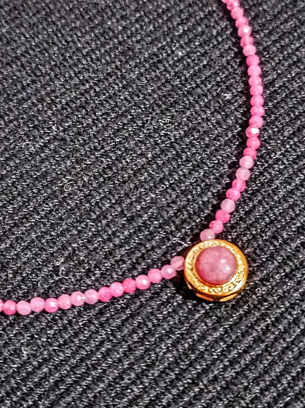 Rezervat Colier vermeil turmalina roz charm argint placat cu aur rubin zirconiu lant vermeil minimalist boho chic trendy