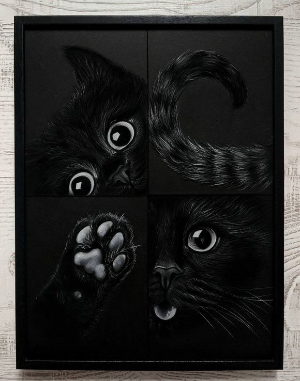 Tablou ilustrație "Black Lucky Cat"