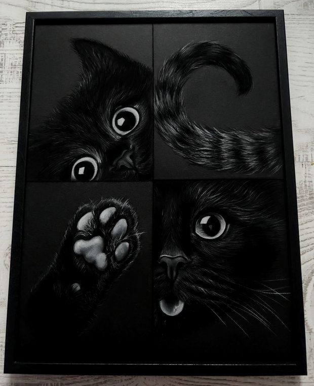 Tablou ilustrație "Black Lucky Cat"
