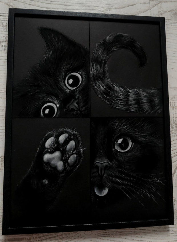 Tablou ilustrație "Black Lucky Cat"