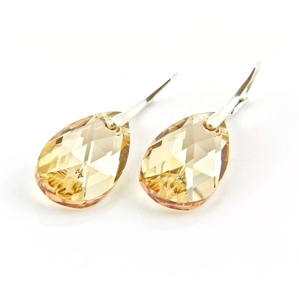 Cercei Cristale Swarovski si Argint 925 - CE253.2 - cercei aurii, cercei cristale mari, cercei stralucitori, cercei picatura, cadou romantic, cercei ocazie, cercei cadou, cadou iubita