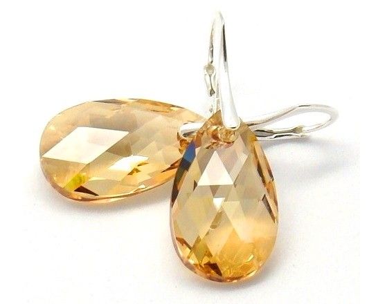 Cercei Cristale Swarovski si Argint 925 - CE253.2 - cercei aurii, cercei cristale mari, cercei stralucitori, cercei picatura, cadou romantic, cercei ocazie, cercei cadou, cadou iubita