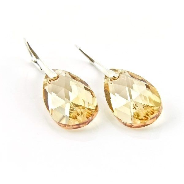 Cercei Cristale Swarovski si Argint 925 - CE253.2 - cercei aurii, cercei cristale mari, cercei stralucitori, cercei picatura, cadou romantic, cercei ocazie, cercei cadou, cadou iubita