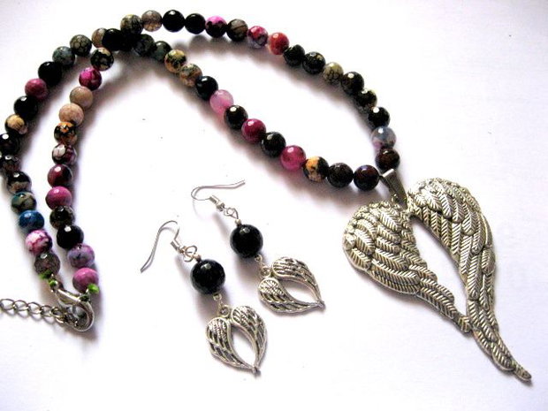 set bijuterii ,cu agate multicolore fatetate 51060