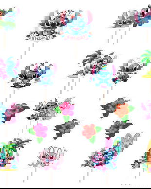 Set figurine tort/brioșe Lilo &amp; Stitch, tematică roz, Bita Decorations, Photo Paper Glossy