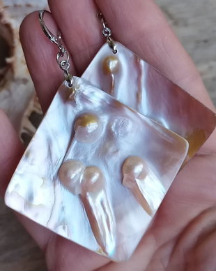 Cercei statement, mother of pearl / argint rodiat