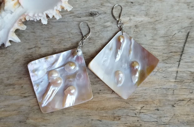 Cercei statement, mother of pearl / argint rodiat
