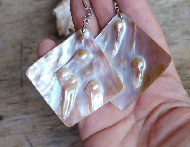 Cercei statement, mother of pearl / argint rodiat