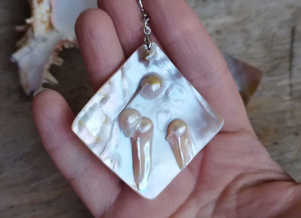 Cercei statement, mother of pearl / argint rodiat