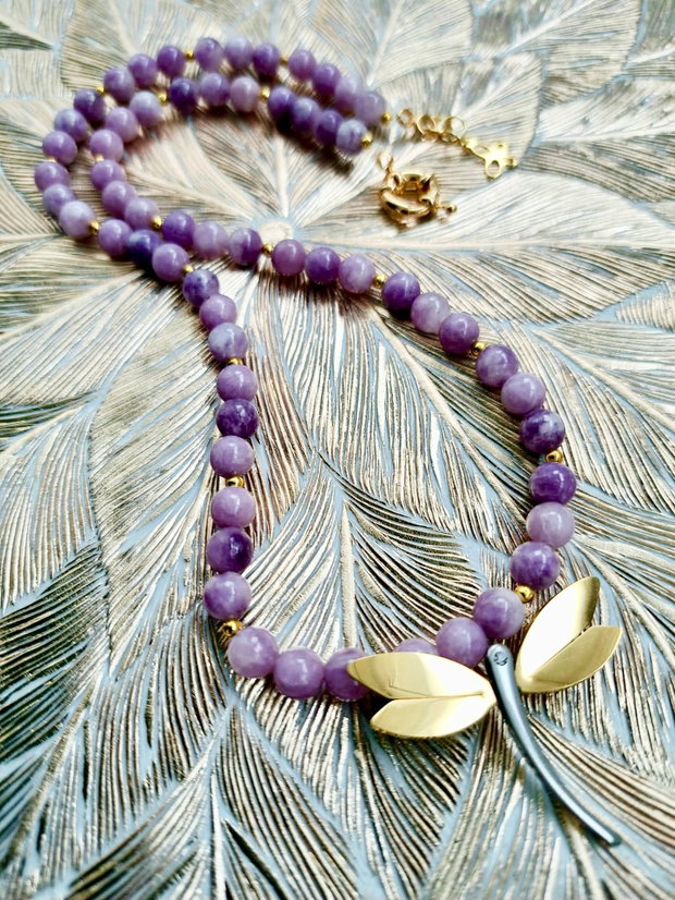 Colier CHOKER Lepidolit & libelula
