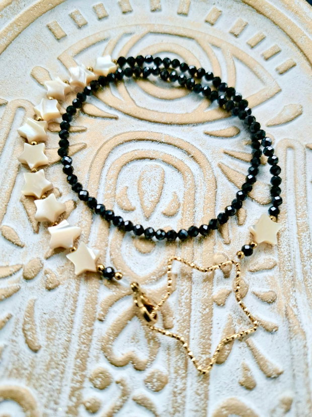 Colier CHOKER Turmalina neagra & stelute sidef