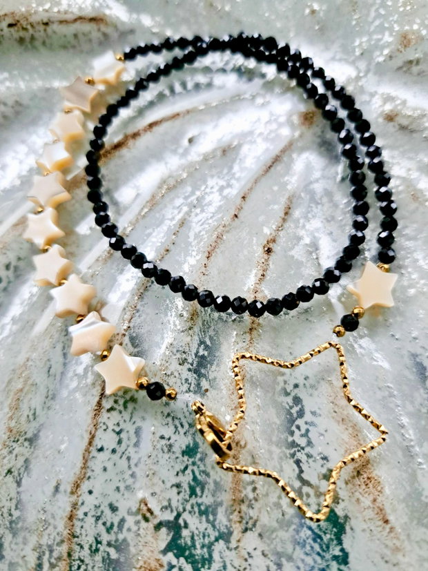 Colier CHOKER Turmalina neagra & stelute sidef