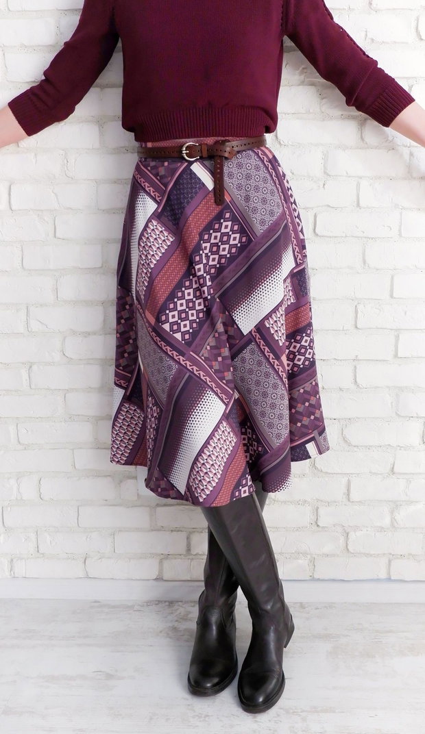 Bluza Volan Peplum Print Geometric Mov cu Bej