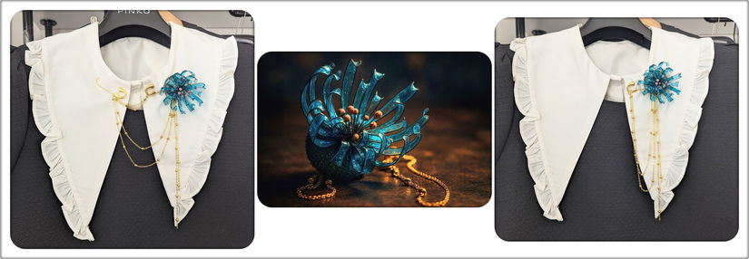 Broșă anemonă de mare artizanală cu arici de mare natural, petale din rășină și lanțuri modulare