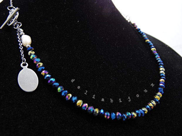 Colier handmade versatil - cristale electroplacate, perla de cultură (cod1367)