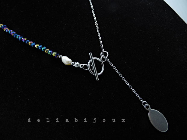 Colier handmade versatil - cristale electroplacate, perla de cultură (cod1367)