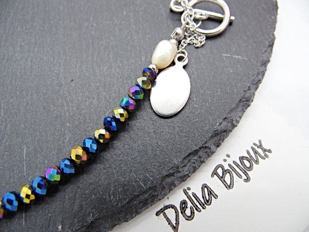 Colier handmade versatil - cristale electroplacate, perla de cultură (cod1367)