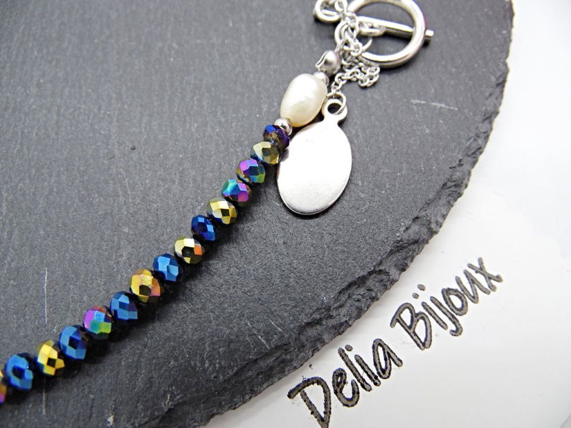 Colier handmade versatil - cristale electroplacate, perla de cultură (cod1367)