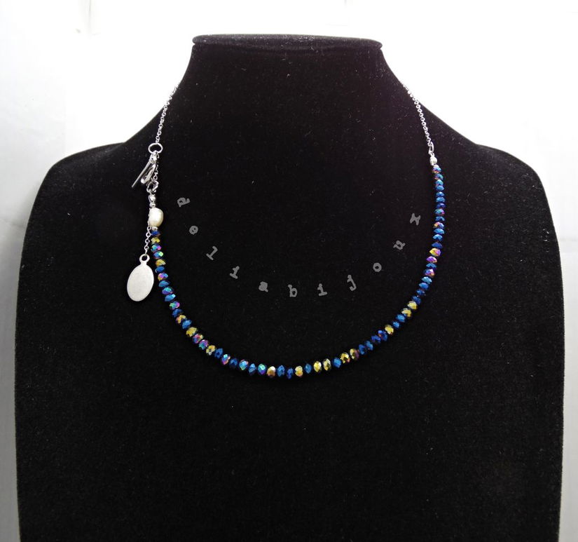 Colier handmade versatil - cristale electroplacate, perla de cultură (cod1367)