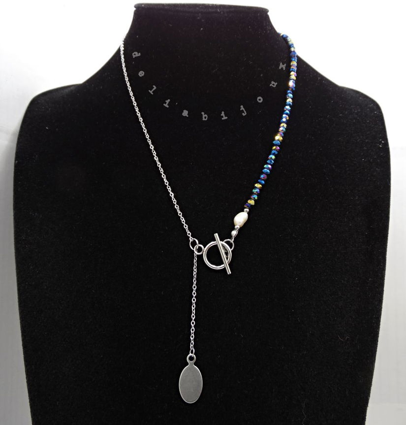 Colier handmade versatil - cristale electroplacate, perla de cultură (cod1367)