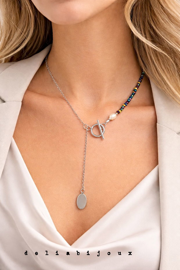 Colier handmade versatil - cristale electroplacate, perla de cultură (cod1367)