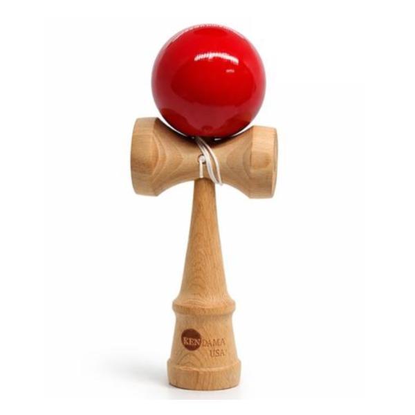 Kendama din Lemn Profesională, 25 cm, Bilă Lacuită Roșie, Jucărie de &Icirc;ndem&acirc;nare pentru Copii și Adulți