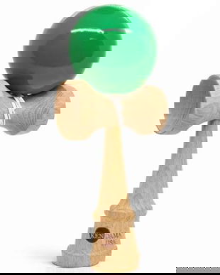 Kendama din Lemn Profesională, Bilă Verde, 25 cm &ndash; Jucărie de &Icirc;ndem&acirc;nare Skill Toy pentru Copii și Adulți