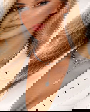 Colier asimetric cu perle de cultură, lanțuri și pandantiv din inox 3 moduri de purtare (cod1369)