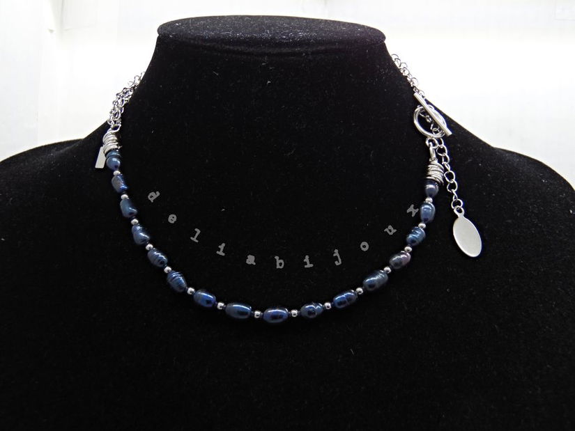 Colier asimetric cu perle de cultură, lanțuri și pandantiv din inox 3 moduri de purtare (cod1369)