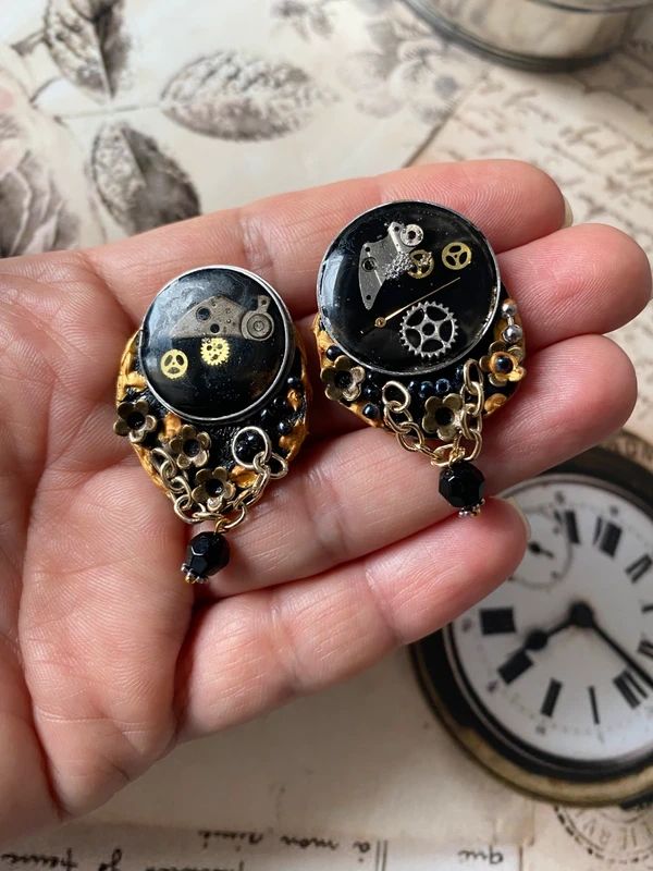 Cercei asimetrici・Cercei rock・Cercei unicat steampunk art
