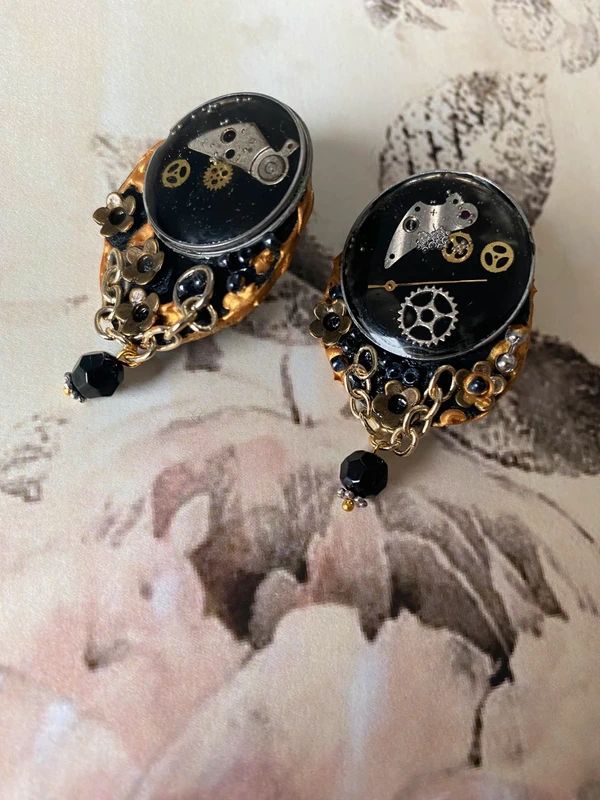 Cercei asimetrici・Cercei rock・Cercei unicat steampunk art