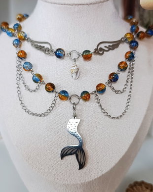 Set bijuterii handmade cu semilună, colier, cercei și brățară, oțel inoxidabil