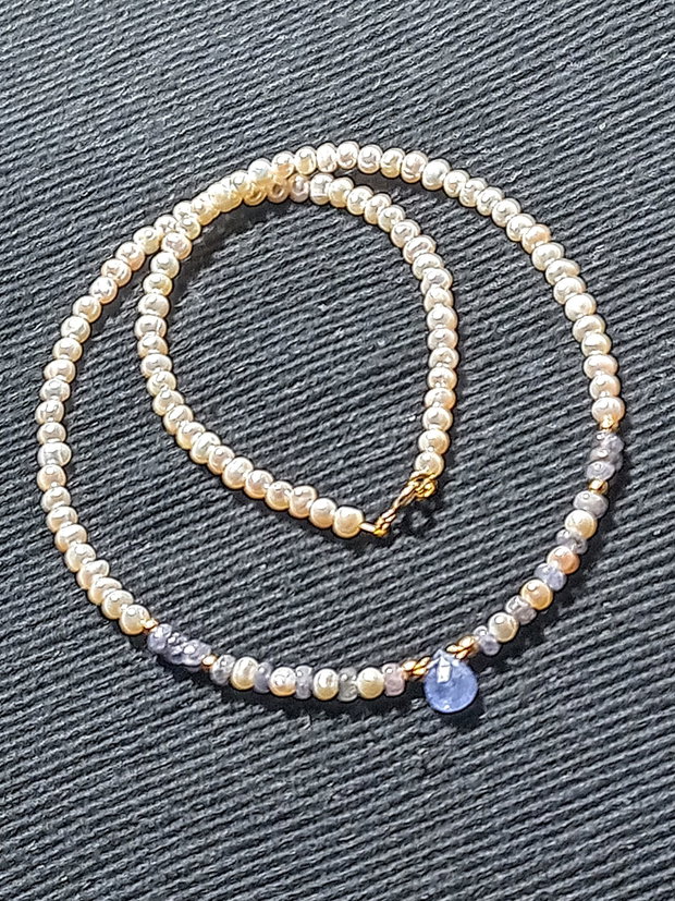Colier vermeil tanzanit perle naturale de cultura oval baroc brioleta tanzanit minimalist boho chic trendy -Transport gratuit