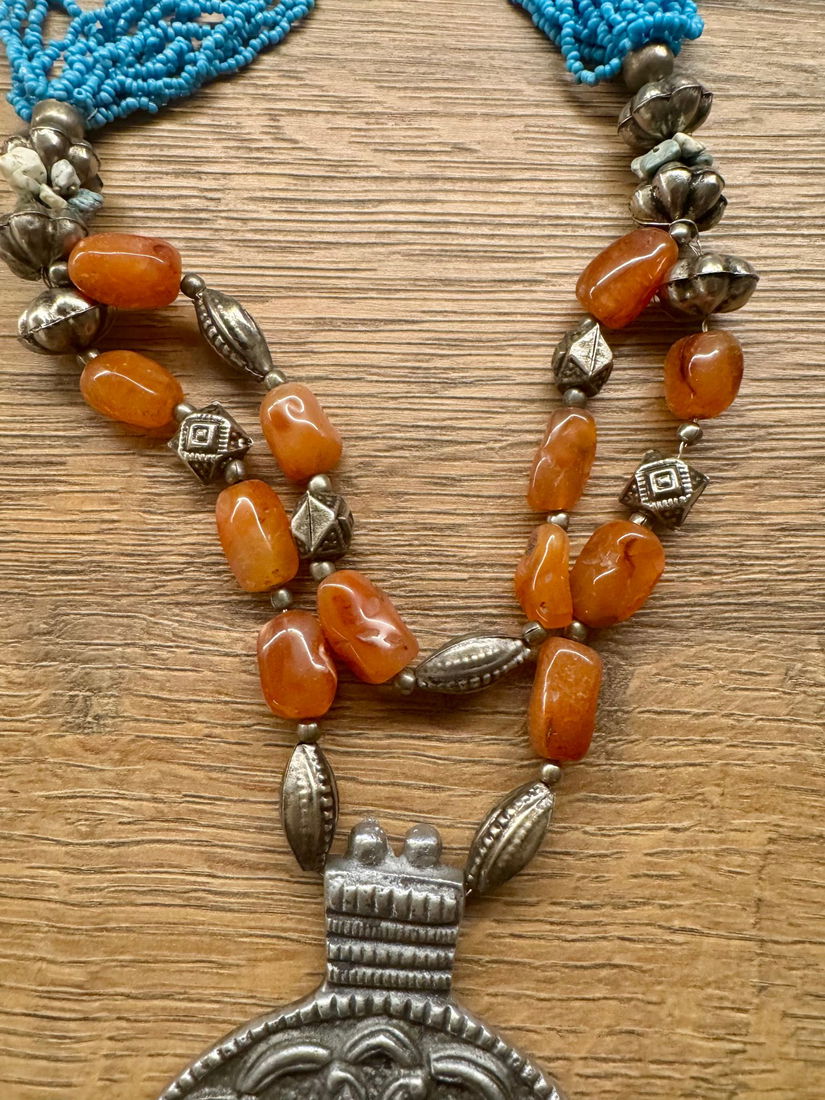 OPULENT COLIER VINTAGE XXXL ALAMA ARGINTATA,CARNEOL,TURCOISE