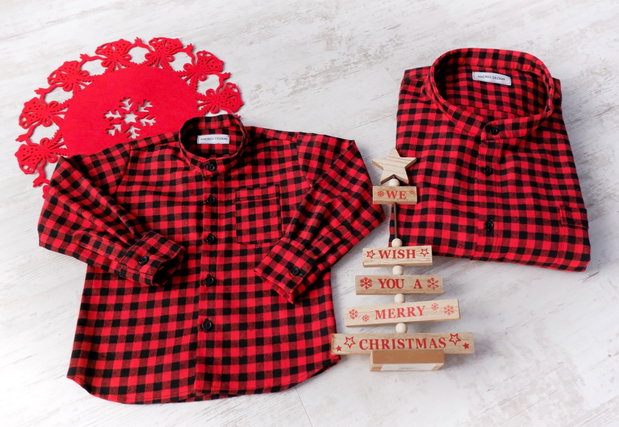 Fusta Scurta Clos Stofa Carouri Rosu cu Negru