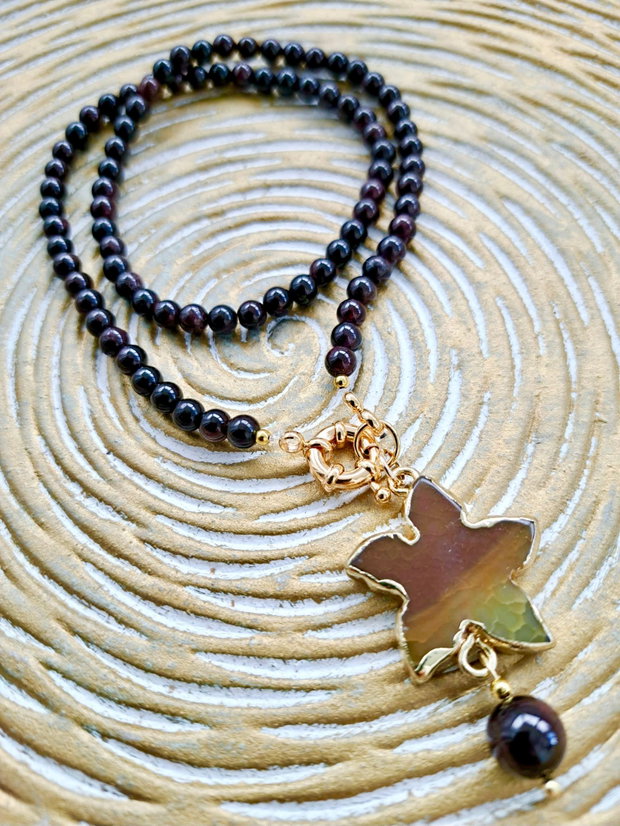 Colier CHOKER Granat visiniu & stea agata