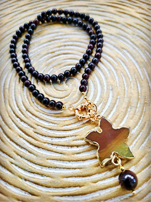 Colier CHOKER Granat visiniu & stea agata