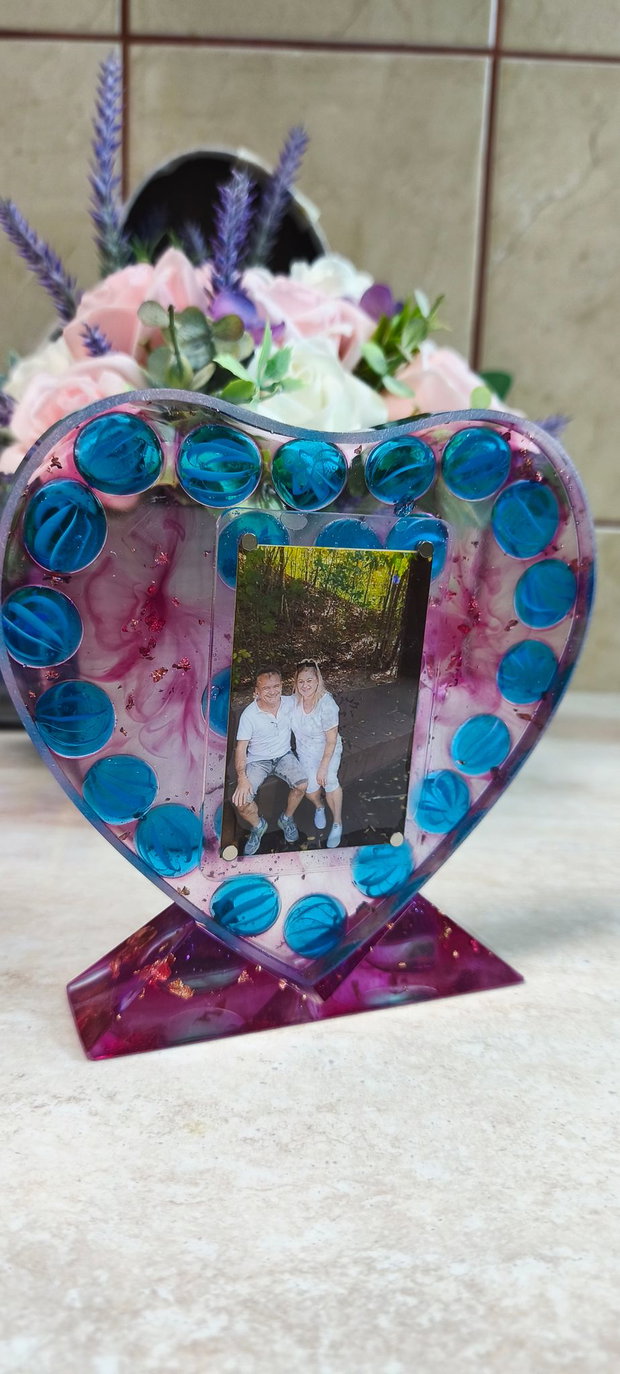 Decorațiune inimă din rășină personalizată cu fotografie | Cadou unicat handmade