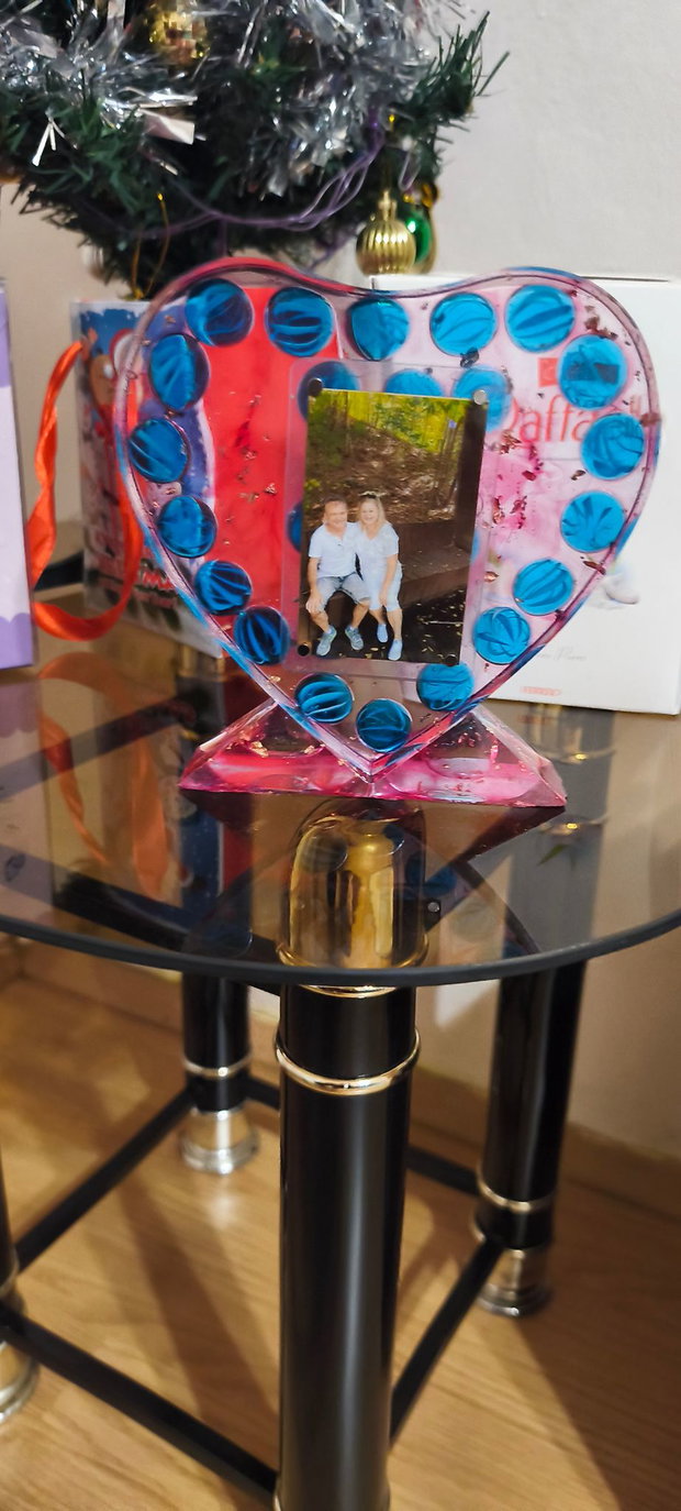Decorațiune inimă din rășină personalizată cu fotografie | Cadou unicat handmade
