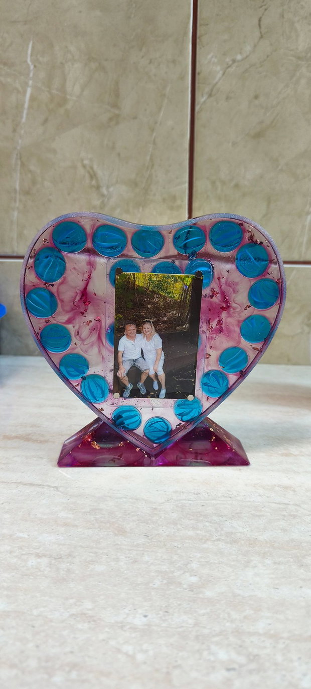 Decorațiune inimă din rășină personalizată cu fotografie | Cadou unicat handmade