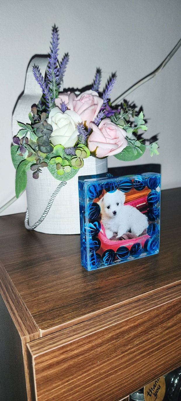 Decorațiune unicat din rășină cu fotografie iluminare LED